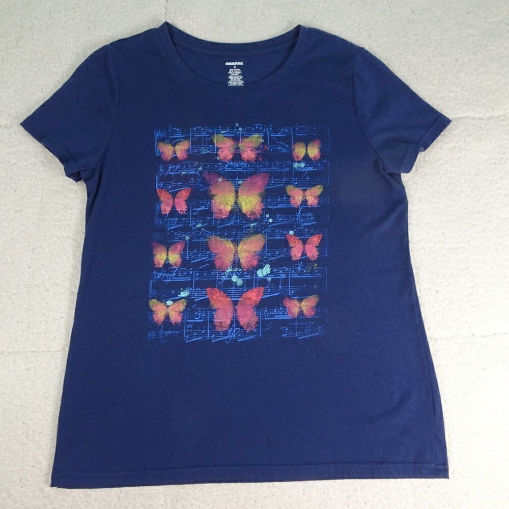 Music Notes w/ Butterfly Blue T-Shirt Small